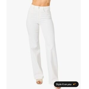 Judy Blue Womens High-Rise Braided Waist White Wide Leg Jeans JB88781 24W NEW
